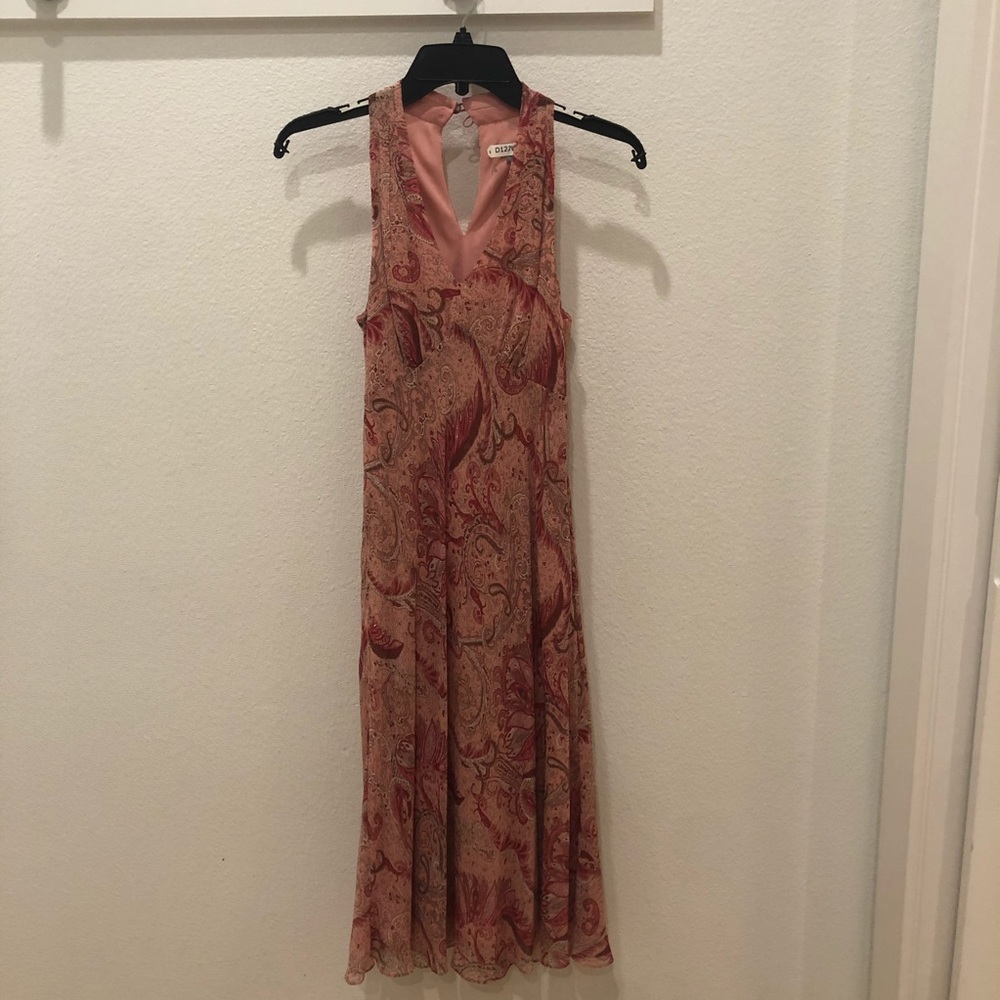 Pink Design Flowy Maxi Dress with Deep V Neck
